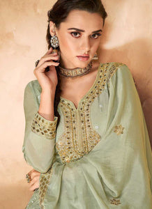 Light Green Embroidered Designer Sharara Style Suit fashionandstylish.myshopify.com
