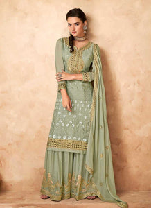 Light Green Embroidered Designer Sharara Style Suit fashionandstylish.myshopify.com