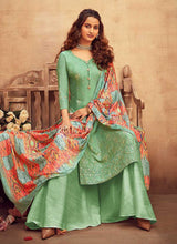 Load image into Gallery viewer, Light Green Embroidered Palazzo Style Suit fashionandstylish.myshopify.com
