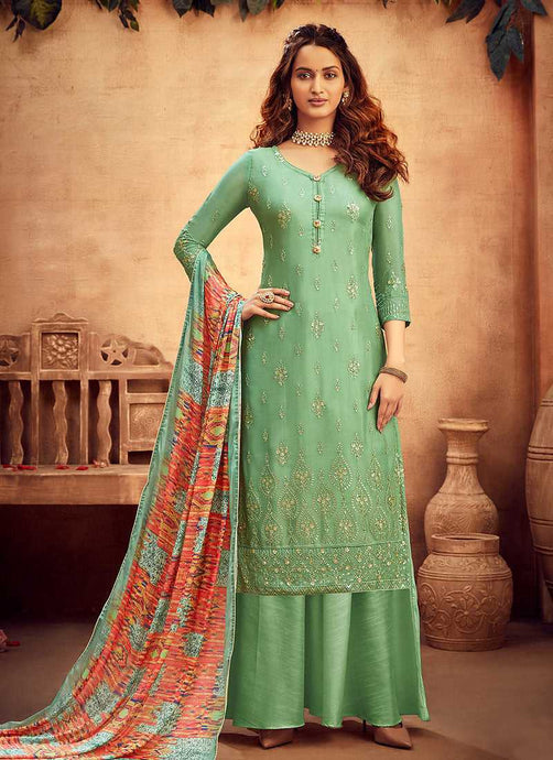 Light Green Embroidered Palazzo Style Suit fashionandstylish.myshopify.com