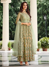 Load image into Gallery viewer, Light Green Floral Designer Embroidered Kalidar Anarkali

