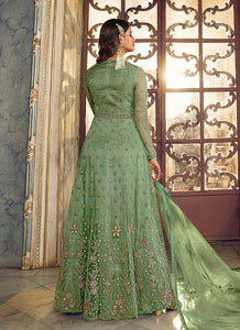 Light Green Floral Heavy Embroidered Gown Style Anarkali