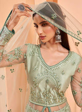 Load image into Gallery viewer, Light Green Heavy Designer Embroidered Lehenga/ Pant Style Anarkali fashionandstylish.myshopify.com

