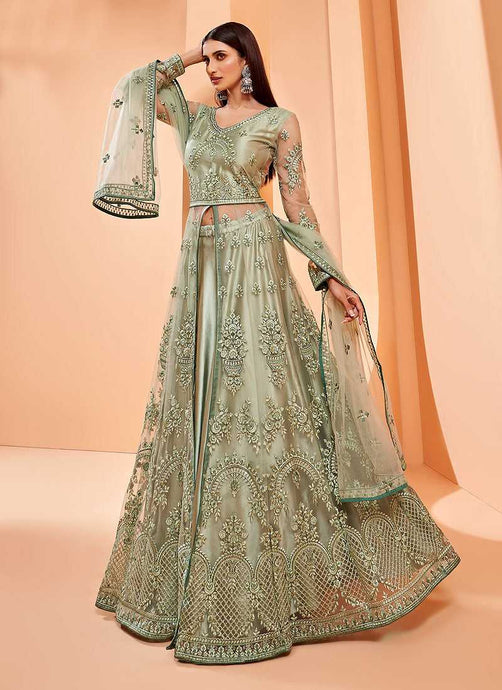 Light Green Heavy Designer Embroidered Lehenga/ Pant Style Anarkali fashionandstylish.myshopify.com