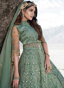 Light Green Heavy Embroidered Kalidar Lehenga Style Anarkali fashionandstylish.myshopify.com