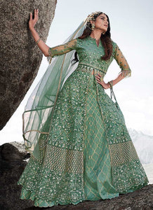 Light Green Heavy Embroidered Kalidar Lehenga Style Anarkali fashionandstylish.myshopify.com