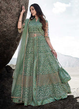 Load image into Gallery viewer, Light Green Heavy Embroidered Kalidar Lehenga Style Anarkali fashionandstylish.myshopify.com
