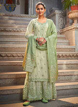 Load image into Gallery viewer, Light Green Stylish Embroidered Palazzo Style Suit fashionandstylish.myshopify.com
