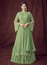 Load image into Gallery viewer, Light Green and Gold Embroidered Jacket Style Lehenga fashionandstylish.myshopify.com
