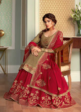 Load image into Gallery viewer, Light Green and Red Embroidered Lehenga Style Anarkali Suit fashionandstylish.myshopify.com
