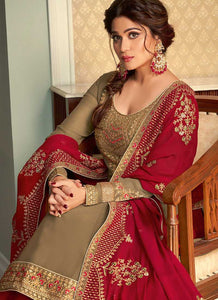 Light Green and Red Embroidered Lehenga Style Anarkali Suit fashionandstylish.myshopify.com