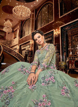 Load image into Gallery viewer, Light Grey Floral Pink buds Embroidered Anarkali fashionandstylish.myshopify.com
