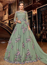 Load image into Gallery viewer, Light Grey Floral Pink buds Embroidered Anarkali fashionandstylish.myshopify.com

