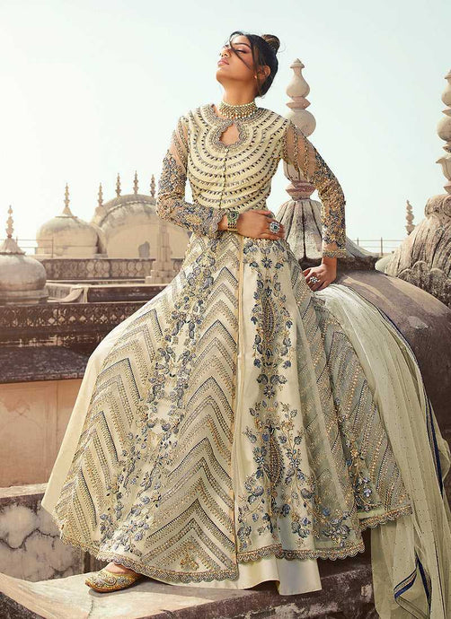 Light Grey Heavy Embroidered Lehenga Style Anarkali fashionandstylish.myshopify.com