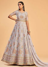 Load image into Gallery viewer, Light Lavender Floral Embroidered Designer Kalidar Anarkali fashionandstylish.myshopify.com
