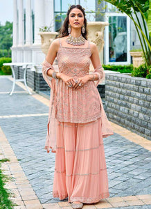 Light Peach Embroidered Stylish Sharara Style Suit fashionandstylish.myshopify.com