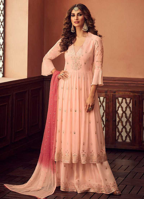 Light Peach Heavy Embroidered Sharara Style Suit fashionandstylish.myshopify.com