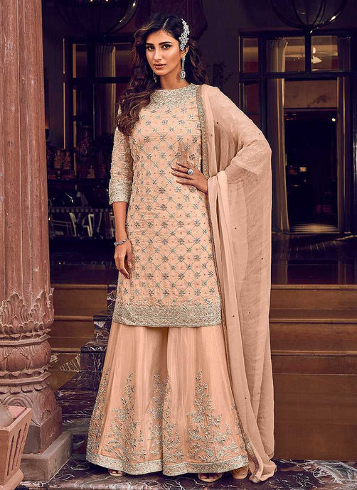 Light Peach Heavy Embroidered Sharara Style Suit fashionandstylish.myshopify.com