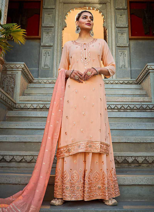 Light Peach Stylish Embroidered Palazzo Style Suit fashionandstylish.myshopify.com