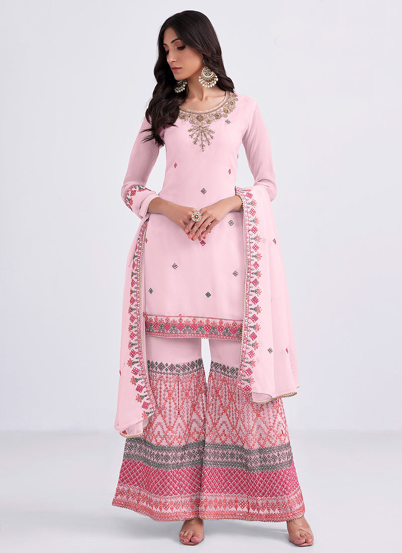 Light Pink Colour Embroidered Gharara Suit