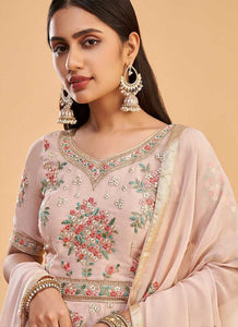 Light Pink Floral Embroidered Designer Kalidar Anarkali fashionandstylish.myshopify.com