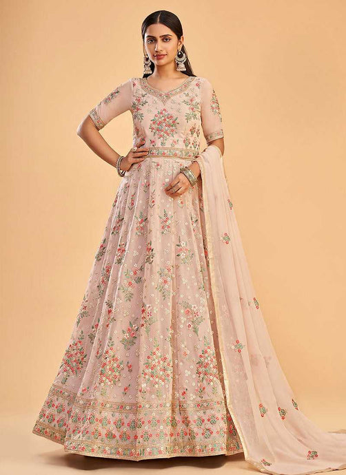 Light Pink Floral Embroidered Designer Kalidar Anarkali fashionandstylish.myshopify.com