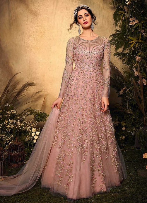 Light Pink Floral Embroidered Gown Style Anarkali Suit fashionandstylish.myshopify.com