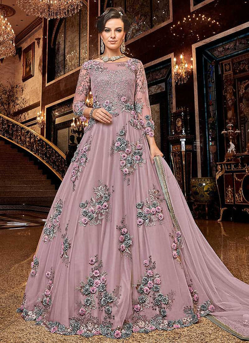 Light Pink Floral buds Embroidered Anarkali fashionandstylish.myshopify.com