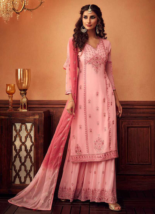 Light Pink Heavy Embroidered Sharara Style Suit fashionandstylish.myshopify.com