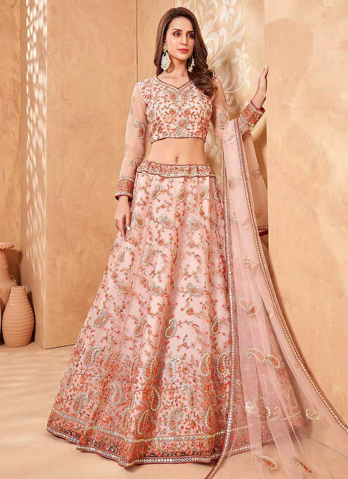 Light Pink Heavy Floral Embroidered Stylish Lehenga Choli fashionandstylish.myshopify.com