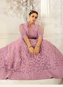 Light Pink Heavy Net Embroidered Kalidar Lehenga Choli fashionandstylish.myshopify.com