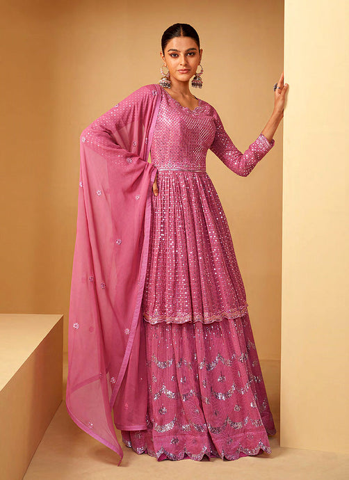Light Pink Sequin Embroidered Sharara Suit