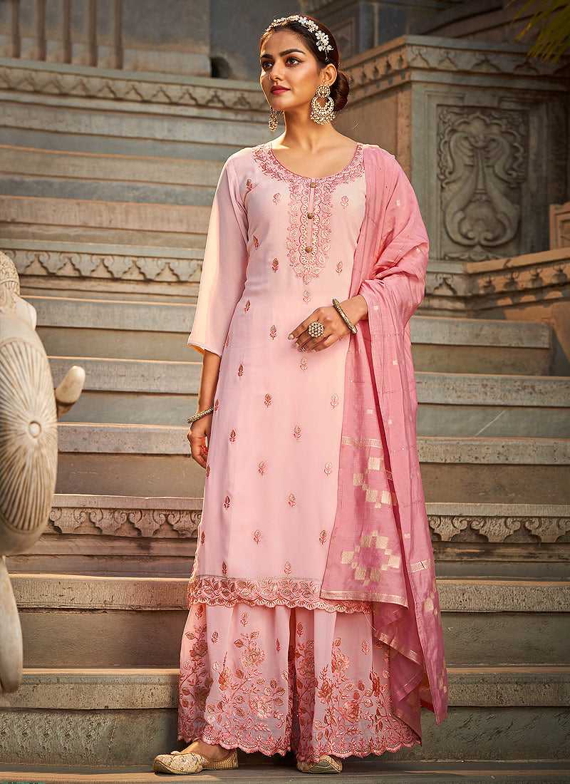 Light Pink Stylish Embroidered Palazzo Style Suit fashionandstylish.myshopify.com