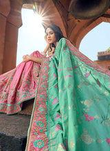 Load image into Gallery viewer, Light Pink and Green Embroidered Bollywood Style Saree fashionandstylish.myshopify.com
