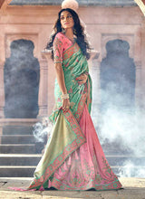 Load image into Gallery viewer, Light Pink and Green Embroidered Bollywood Style Saree fashionandstylish.myshopify.com
