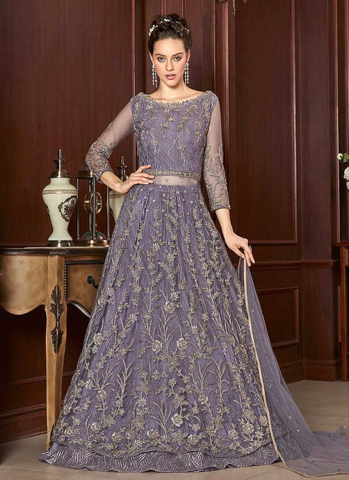 Light Purple Heavy Embroidered Lehenga Style Anarkali fashionandstylish.myshopify.com