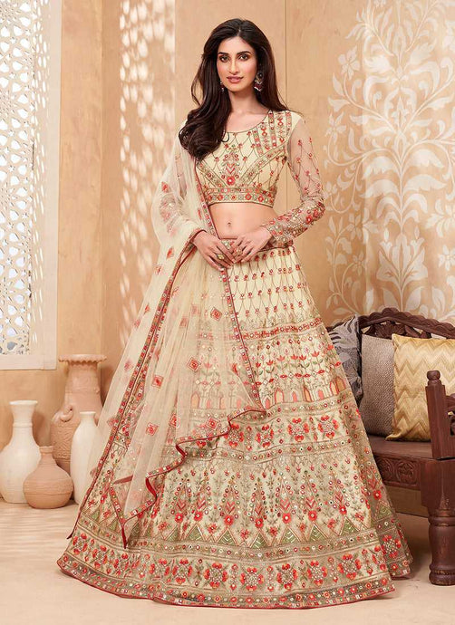 Light Yellow Heavy Floral Embroidered Stylish Lehenga Choli fashionandstylish.myshopify.com