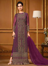 Load image into Gallery viewer, Lilac Heavy Embroidered High Slit Style Designer Suit fashionandstylish.myshopify.com
