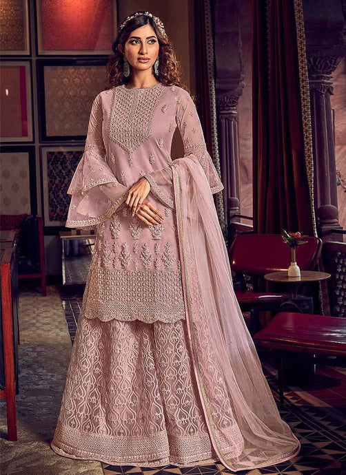 Nude Pink Heavy Embroidered Sharara Style Suit fashionandstylish.myshopify.com