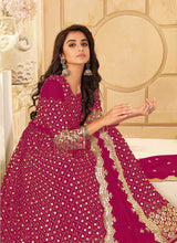 Load image into Gallery viewer, Magenta And Gold Mirror Embroidered Kalidar Gown Style Anarkali fashionandstylish.myshopify.com
