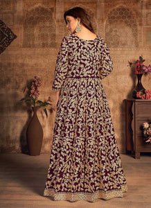 Magenta Heavy Embroidered Designer Velvet Anarkali Suit fashionandstylish.myshopify.com
