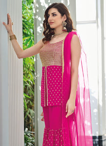 Magenta Heavy Embroidered Stylish Gharara Suit