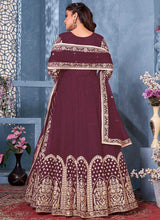Load image into Gallery viewer, Magenta and Gold Embroidered Kalidar Anarkali Suit fashionandstylish.myshopify.com
