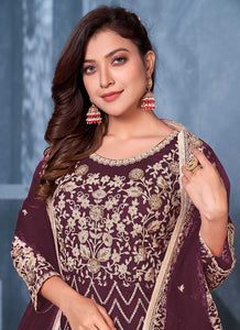 Magenta and Gold Embroidered Kalidar Anarkali Suit fashionandstylish.myshopify.com