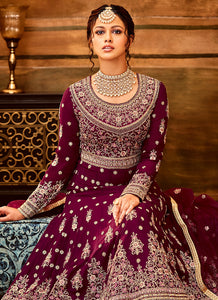 Magenta and Gold Heavy Embroidered Anarkali Suit