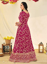 Load image into Gallery viewer, Magenta and Gold Heavy Embroidered Kalidar Anarkali fashionandstylish.myshopify.com
