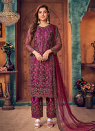 Magenta and Gold Heavy Embroidered Pant Style Suit fashionandstylish.myshopify.com