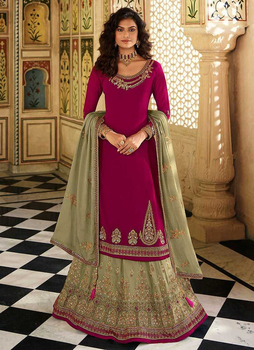 Magenta and Green Designer Heavy Embroidered Lehenga fashionandstylish.myshopify.com