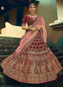 Maroon And Gold Heavy Embroidered Velvet Lehenga Suit fashionandstylish.myshopify.com