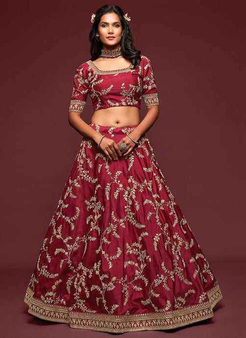 Maroon And Gold Silk Embroidered Stylish Lehenga Choli fashionandstylish.myshopify.com